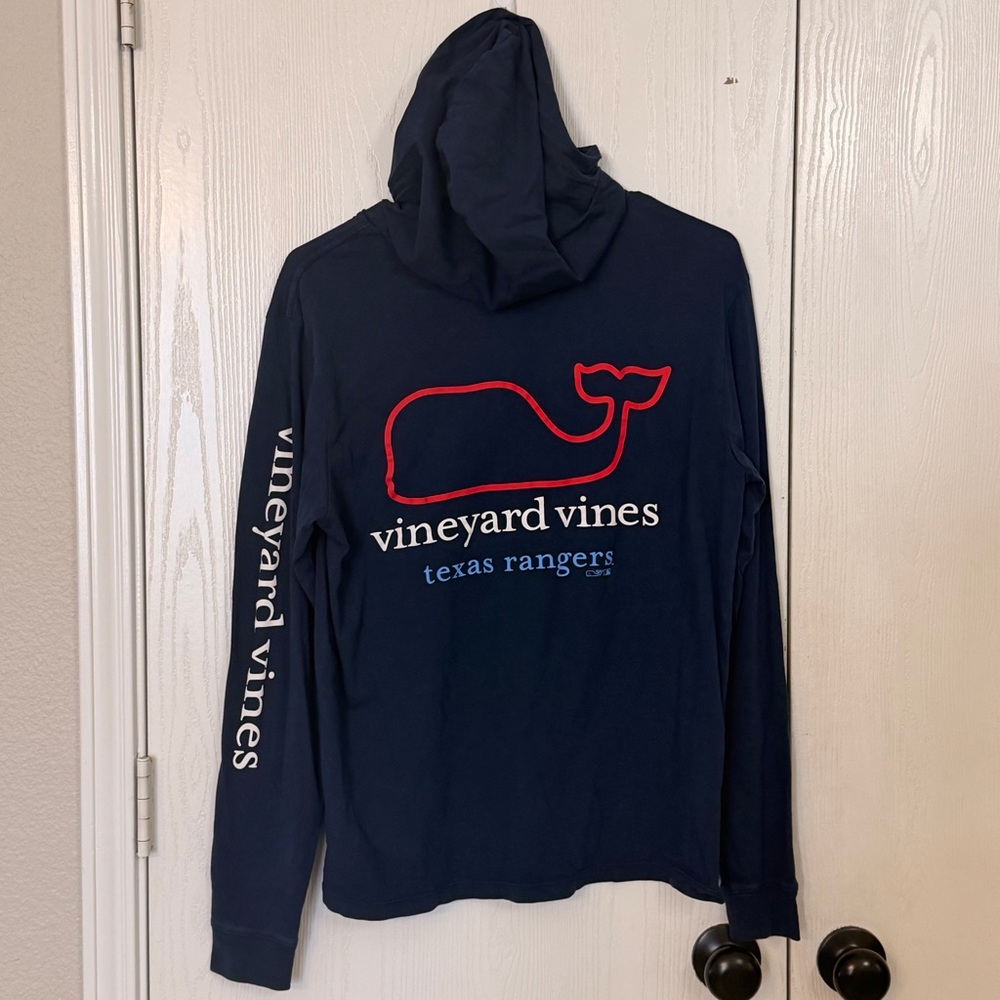 Vineyard Vines MLB Texas Rangers Navy Long-Sleeve Hooded Tee with Red Whale